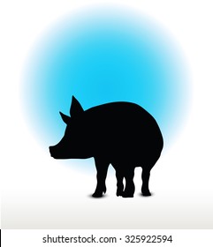 Vector Image, pig silhouette, in a standing position, isolated on white background
