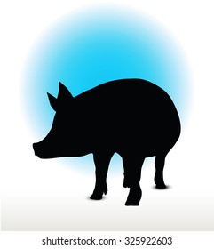 Vector Image, pig silhouette, in a standing position, isolated on white background
