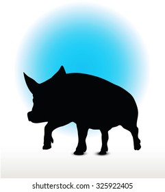 Vector Image, pig silhouette, in a trot position, isolated on white background
