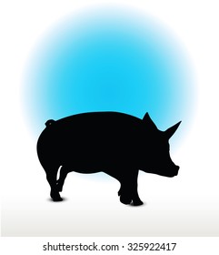 Vector Image, pig silhouette, in a trot position, isolated on white background
