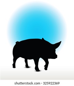 Vector Image, pig silhouette, in a walking position, isolated on white background