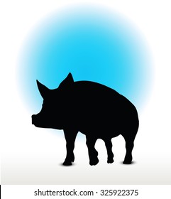 Vector Image, pig silhouette, in a walking position, isolated on white background