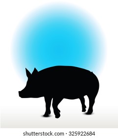 Vector Image, pig silhouette, in a walking position, isolated on white background
