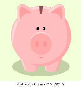 Vector image of a piggy bank on a green background. The concept of finance, money, savings, economics, crisis