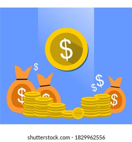 vector image of pile of coins and money bag