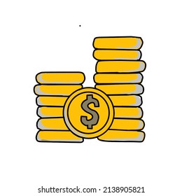 Imagen vectorial, pila de monedas en dólares, color amarillo dorado.
