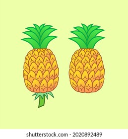 Vector image of pineapple fruit illustration in two versions, with stem and without stem. Suitable for product logos, agriculture, brands, or other related uses. May it bring positive energy