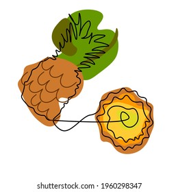 A vector image of a pineapple made in one line with bright colored spots, is suitable for placement on product packaging, in a picture, on a T-shirt, and it will also look interesting in the interior.