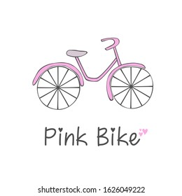 Vector image of a pink bicycle on a white background. Logo, icon, symbol of a bicycle store, bicycle rental, bikes for hipsters. The logo of a children's sports club, an adventure and travel club.