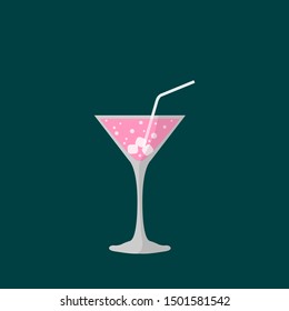 vector image of a pink drink in a glass and a straw..