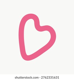 Vector image of a pink, hand-drawn heart outline on a white background, symbolizing love and affection. Simple and modern design for various uses.