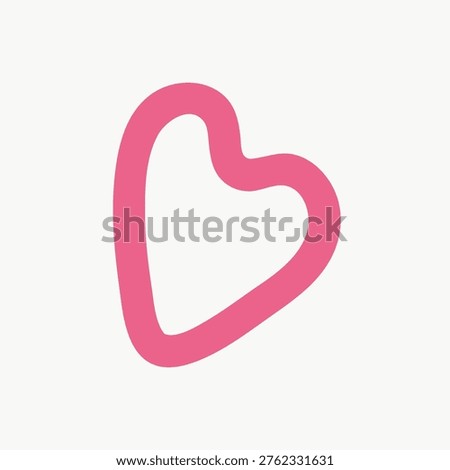 Vector image of a pink, hand-drawn heart outline on a white background, symbolizing love and affection. Simple and modern design for various uses.