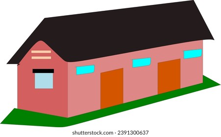 vector image of a pink house that has two doors and four windows