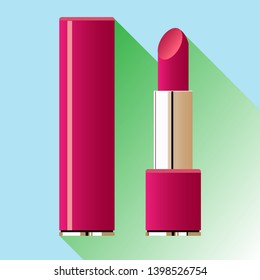 Vector image of pink lipstick on blue background. Flash graphics.