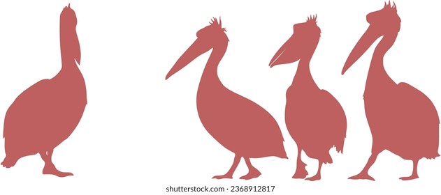 Vector image of pink pelicans. A funny scene. Friends or family card.