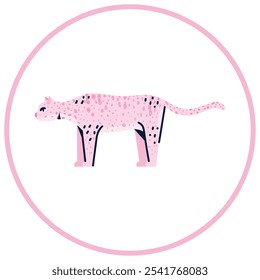 Vector image of pink tiger icon inside a circle with pink line