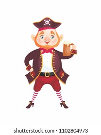 Vector image of a pirate in cartoon style. Children's illustration isolated on white background.