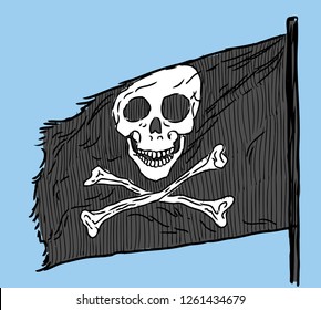 Vector image of a pirate flag in a blue sky