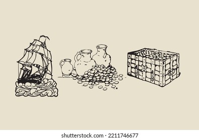 Vector image - pirate ship leading treasure