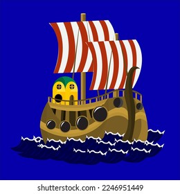 vector image of a pirate ship sailing freely on the ocean