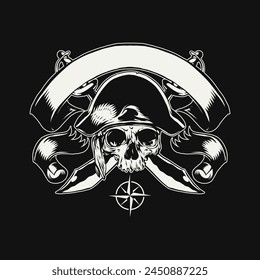 Vector Imagen de una calavera pirata con un Anuncio y una espada