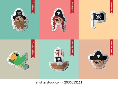Vector image. Pirate stickers for kids. Children's decoration.