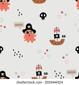 Vector image. Pirates seamless pattern. Children's decoration.