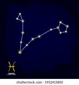 vector image with Pisces zodiac sign and constellation of Pisces for your project
