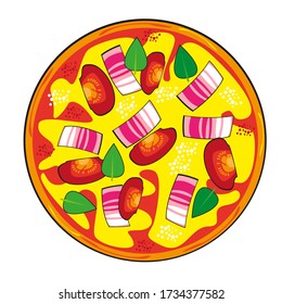 Vector image of pizza with bacon on a white background. Isolated drawing.