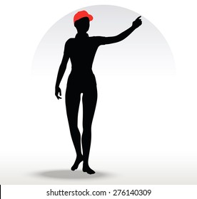 Vector Image - pizza girl silhouette with a red hat isolated on white background
