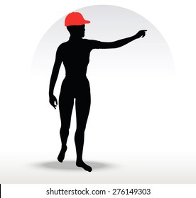 Vector Image - pizza girl silhouette with a red hat isolated on white background

