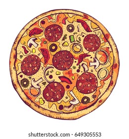 Vector image Pizza hand-drawn design menu packing interior