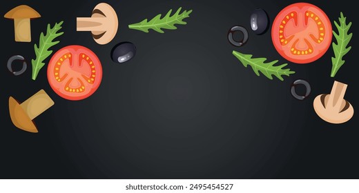 Vector image of pizza ingredients. Food for cafe and restaurant. Element for your website design, banners and advertising. Place for your text