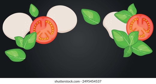 Vector image of pizza ingredients. Food for cafe and restaurant. Element for your website design, banners and advertising. Place for your text