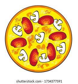 Vector image of pizza with mushrooms on a white background. Isolated drawing.