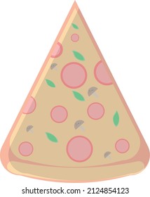 Vector image of pizza with sausage and leaves