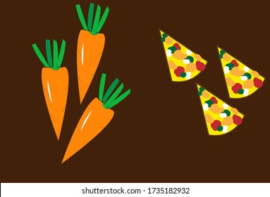 Imagen vectorial de pizzas y zanahoria.