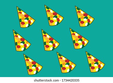 Vector image of pizza slices in a regular pattern.
