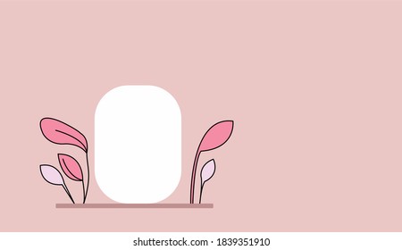 Vector image with a place for text and leavesPink background