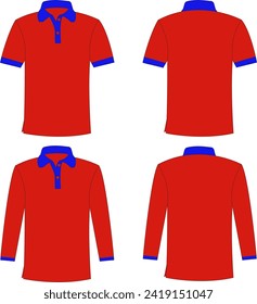 vector image of a plain polo shirt with short and long sleeves on a transparent background