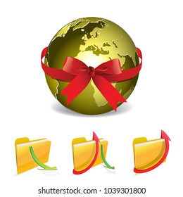 vector image. Planet Earth with red ribbon.
