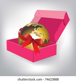 vector image. Planet Earth with red ribbon.