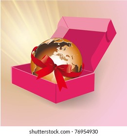 vector image. Planet Earth with red ribbon.