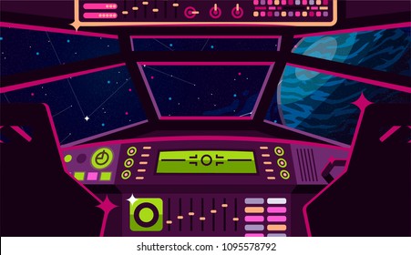 Vector image of the planet in space from the spacecraft cabin