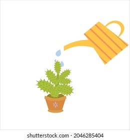 Vector image of a plant and a watering can