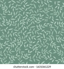 Vector image of plants. Abstraction on a green background for printing on fabric or paper. Seamless pattern.