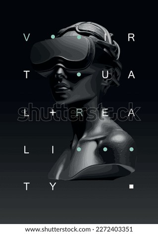 Vector image of plaster statue of a girl in virtual reality glasses. Pseudo 3d objects for template, example, ideas, posters and banners