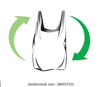 Vector image of a plastic bag and green arrows indication recycling