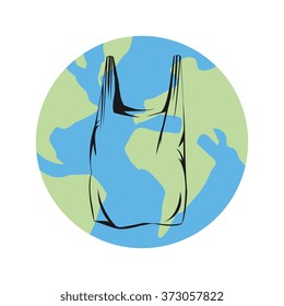 Vector image of a plastic bag on globe