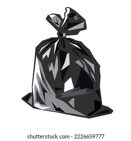 Imagen vectorial de la bolsa negra de plástico de la basura aislada en el fondo blanco.